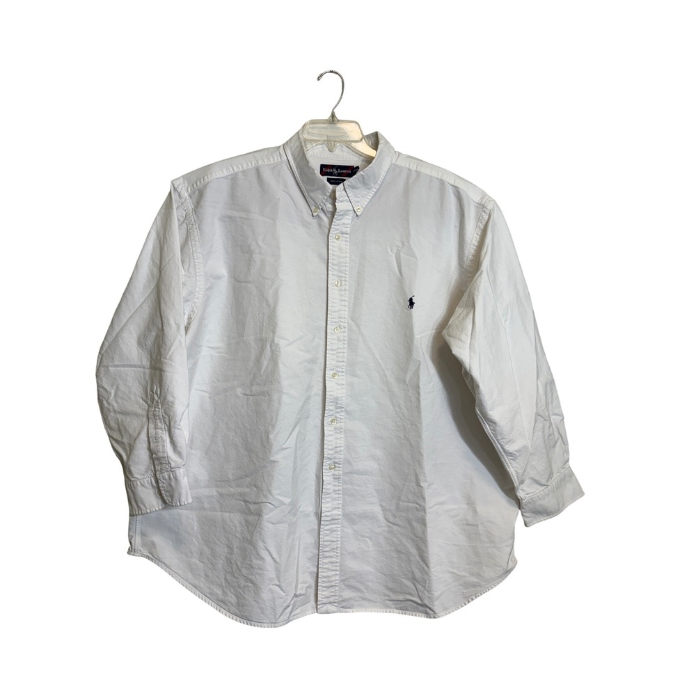 Ralph Lauren Shirt 3X BIG White Solid Cotton Long Sleeve Button Down Men 3XB RL